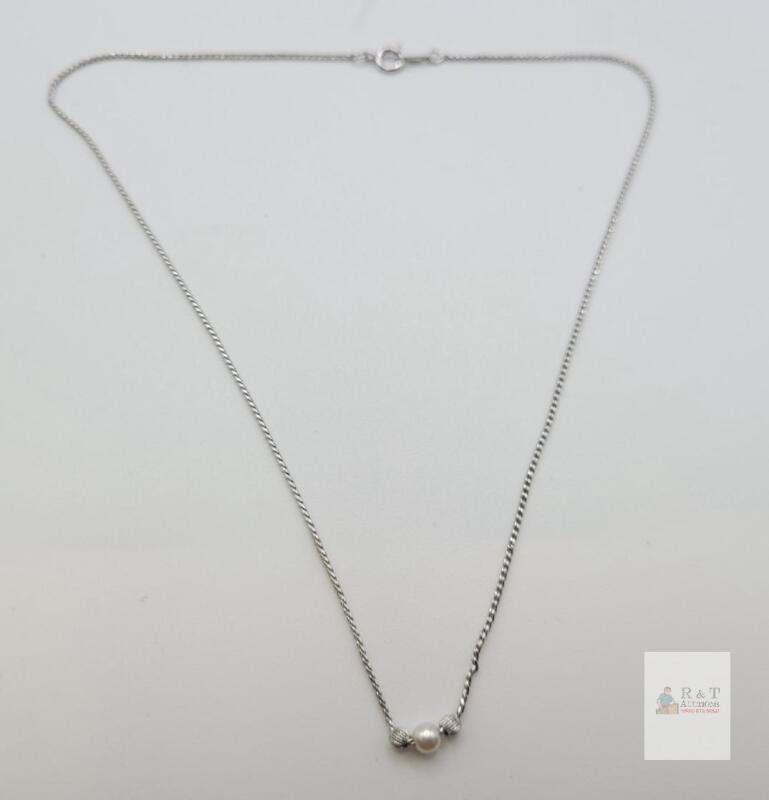 Avon Sterling Silver Necklace with Pearl Accent, 18" Twisted Rope Chain, Spring Ring Clasp