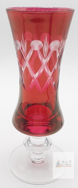 Bohemian-Style Red Cut-to-Clear Crystal Wine Goblet, 12 oz Capacity