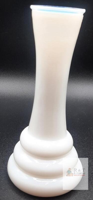 Vintage Indiana Glass Co. Milk Glass Bud Vase with Tiered Base, 6" Tall