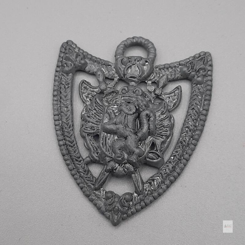Antique F.B.CO Fraternal Shield Badge, Ornate Animal Emblem, Loop Suspension, USA, c.1920s-50s