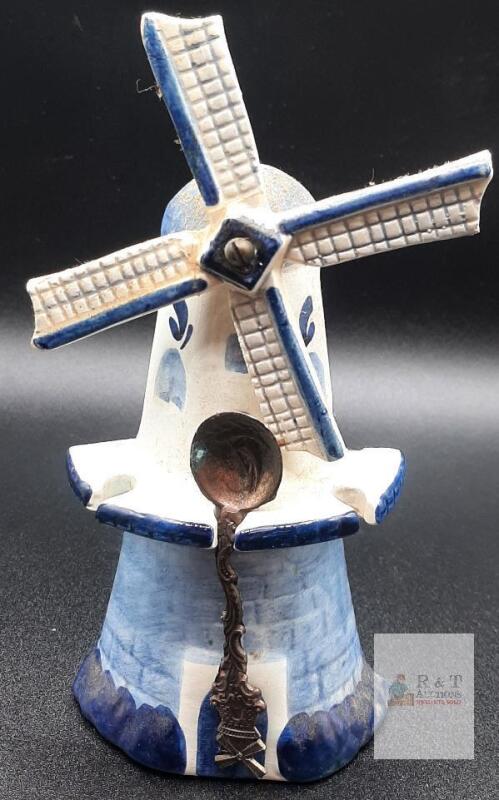 Delft's Holland Ceramic Windmill Souvenir with Metal Spoon, Approx.