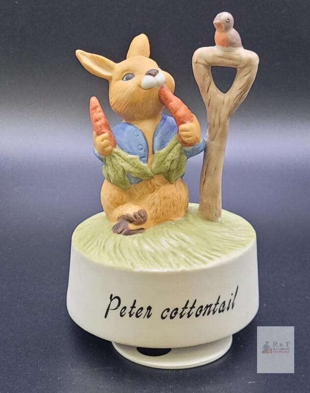 Schmid 1993 Peter Cottontail Ceramic Wind-Up Music Box