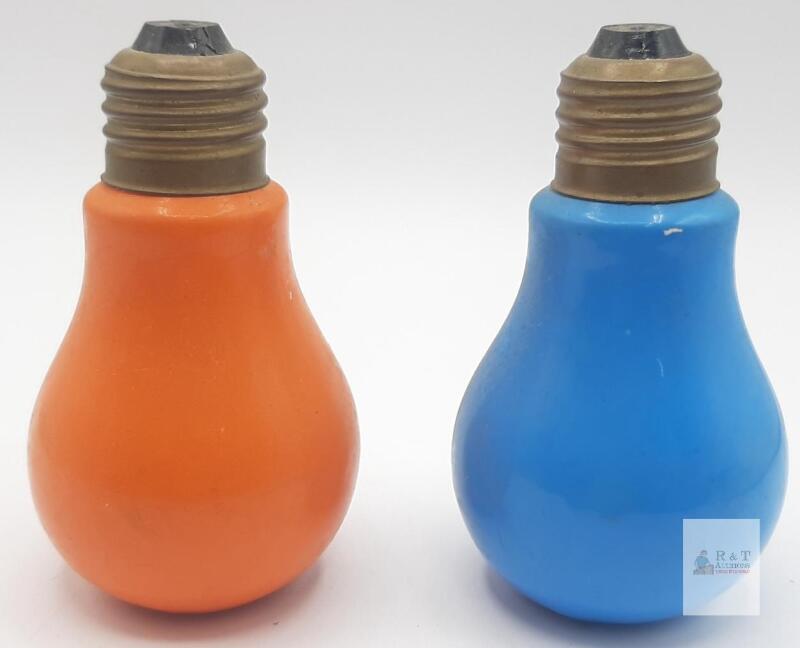 Vintage Japan Light Bulb Ceramic Salt and Pepper Shakers Orange Blue