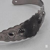 Hand-Stamped Scalloped Cuff Bracelet, Repouss&eacute; Dome, 6" Circumference, 0.5" Wide