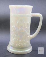Vintage Federal Glass Iridescent Milk Glass Beer Stein with Embossed Tavern Scene,