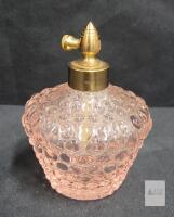 Vintage Pink Hobnail Glass Perfume Atomizer Bottle, Brass Top, ca. 1940s-60s