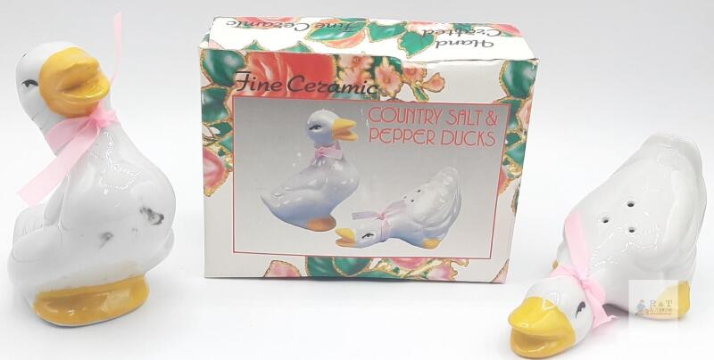 Country Salt & Pepper Ducks - Handcrafted Ceramic Shakers with Original Box