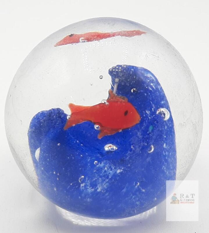 Glass Paperweight with Encased Red Fish Figurine,