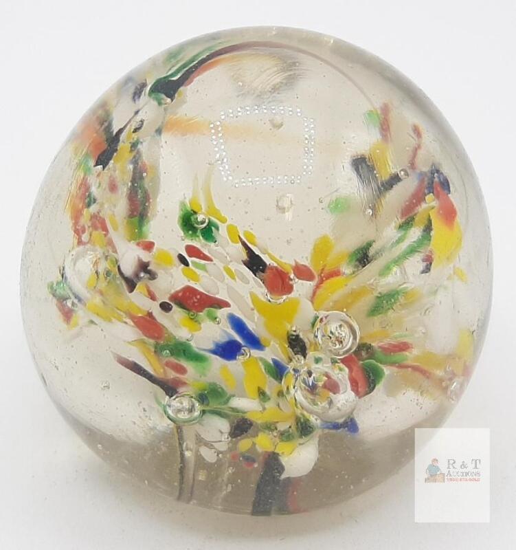 Multicolor Floral Glass Paperweight,Art Glass Sphere, Millefiori Style, Mid 20th Century