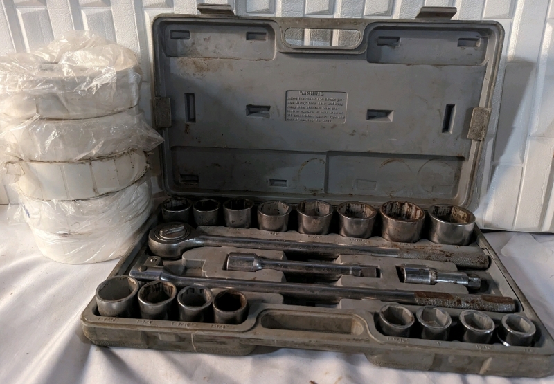 21 Piece socket Wrench set (3/4" drive 7/8"-2") and 5 rolls of Labels.