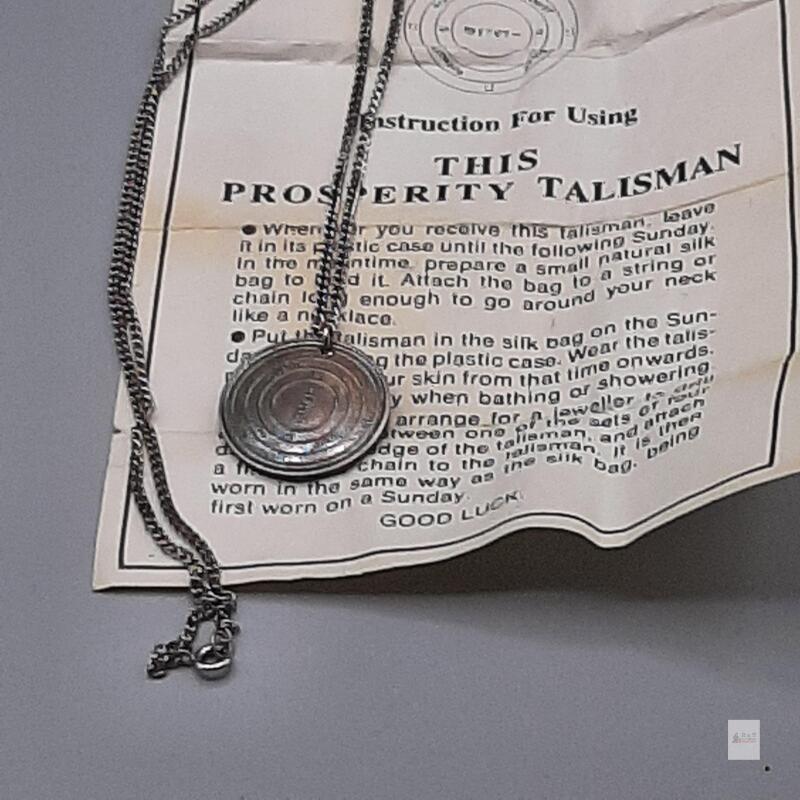 Prosperity Talisman Pendant Necklace with Foreign Script, Silver-Tone, 1.25" Diameter