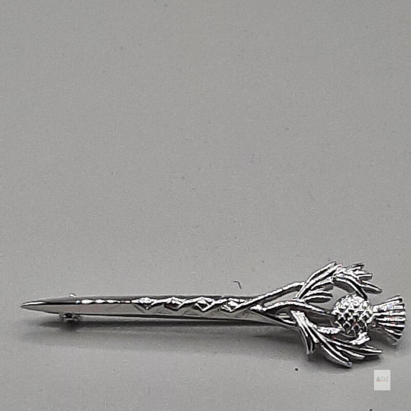 Scottish Thistle Kilt Pin, Pewter with Palladium Plating, 4 Inches Long