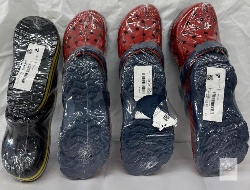 4 new pair variety size styleNedaan Kids Clog Sandals, Spider Print & Black/Yellow, EVA Foam, Adjustable Strap,