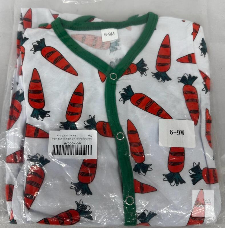 Carrot Print Cotton Baby Romper, 6-9 Months, Snap Closure, Unisex, X004HQQQAR