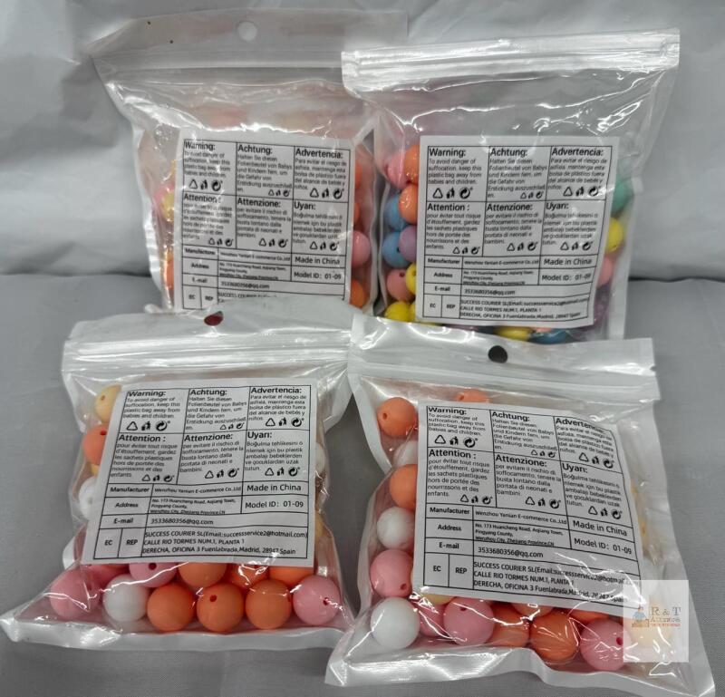 4 new bags 50pc 15mm Multi-Color Silicone Beads, DIY Bracelet Necklace Kit, Wenzhou Yanian, Model 01-09