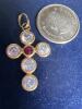 18K 750 stamped 6 stone cross Pendant - 3