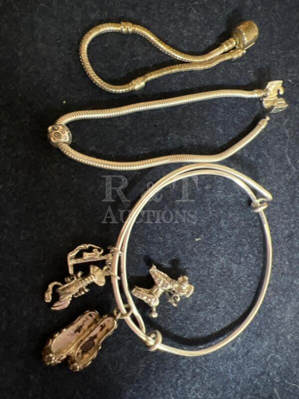 Three Sterling Charm Bracelets & Charms