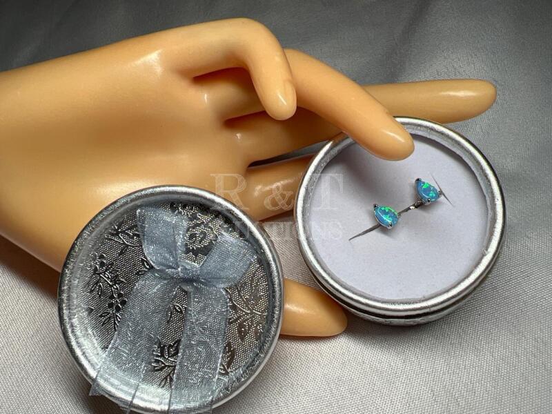 Blue Fire Opal stud Earrings in box