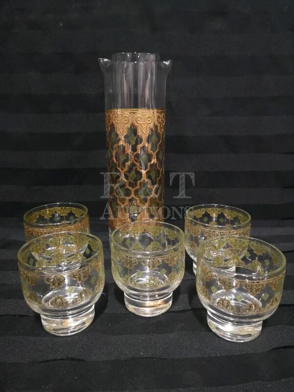 Vintage MCM Cocktail Double sided Pitcher with 5 Glasses