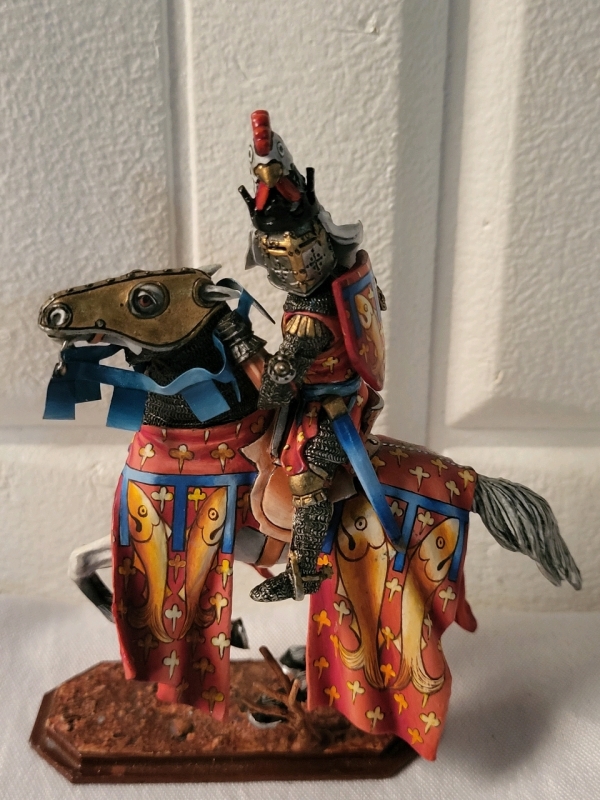 Russian Knight on Horse Hand Painted Lead Miniature - 4" Tall - As Is