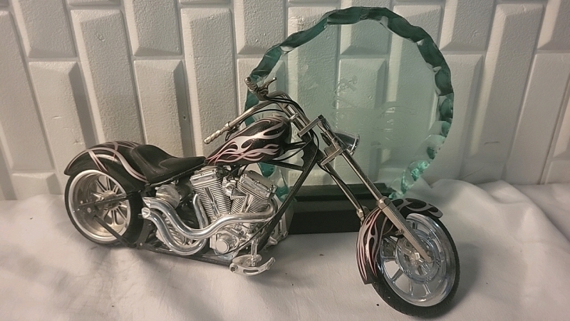 Motorcycle / Chopper Model & Etched Glass Motorcycle