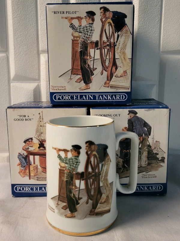 3 Norman Rockwell Porcelain Tankards - Seafarers Collection
