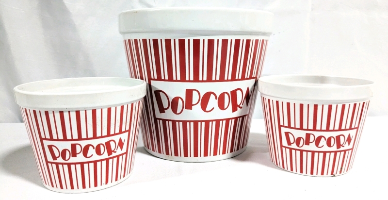 3 Ceramic Popcorn Bowls: 1 Big, 2 Small