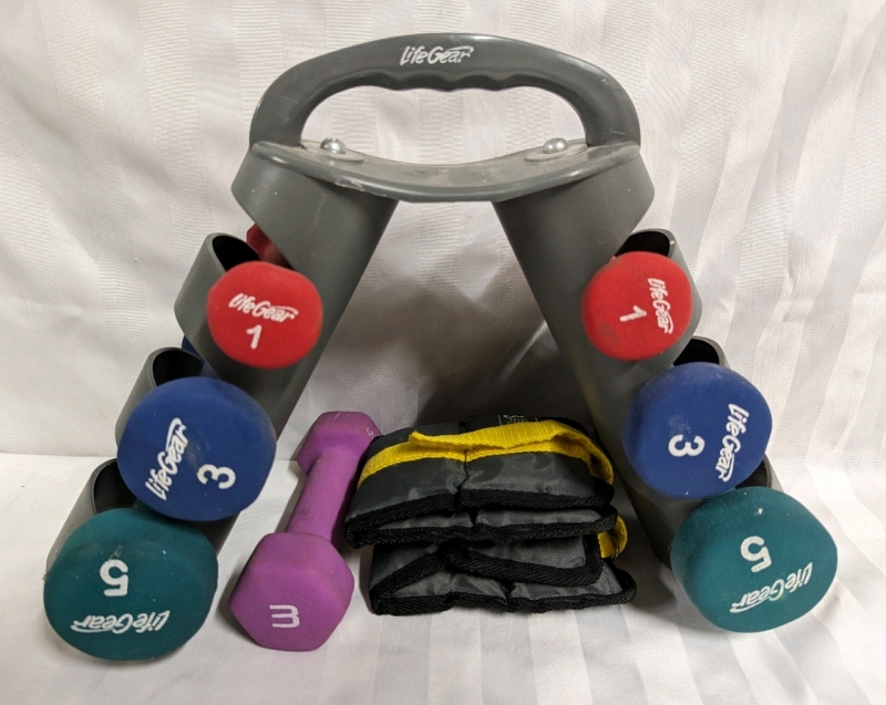 3 Tier Dumbell Tree, Ankle Weights and An Additional Dumbell.