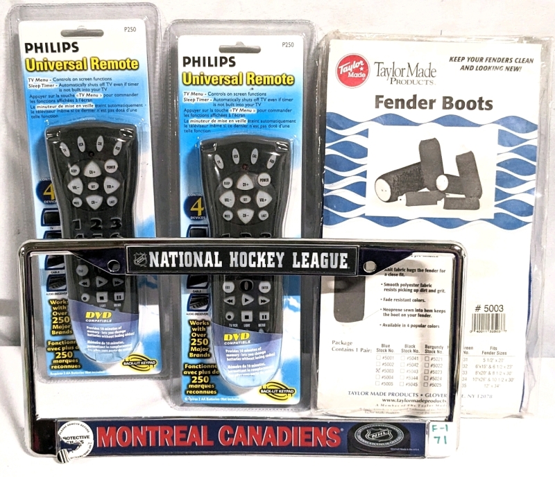 New NHL Montreal Canadiens Metal Licence Plate Frame, 2 Universal Remotes & Fender Boots