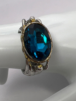 925 Sterling Size 11.5 Statement Ring Oval Blue Crystal