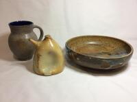 3 Pcs Hand Turned Pottery Signed