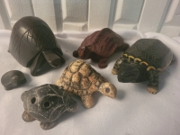 6 Carved Turtle Figurines - 1.5"-6" Long