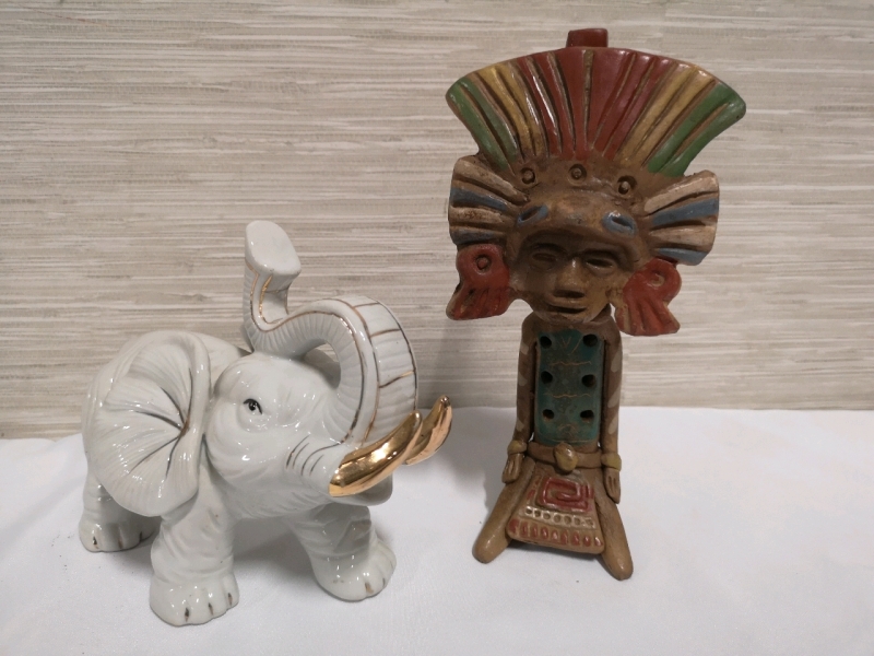 Ceramic Elephant Figure + Tribal Style Figure