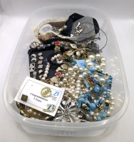 Unsorted Jewelry in Clear Plastic Bin