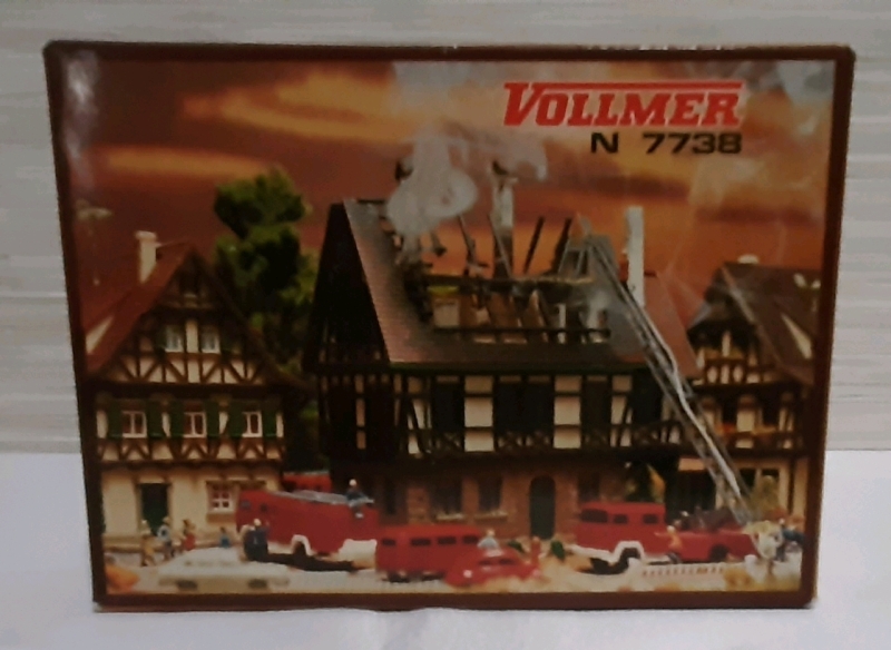Vintage Vollmer N Scale House on Fire