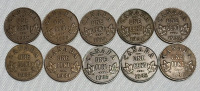 1920 - 1936 Canadian King George V Pennies - 10 Coins