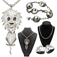 Vintage Signed Alan Jointed Lion Pendant, Nightmare Before Christmas Jack Skellington Bracelet +