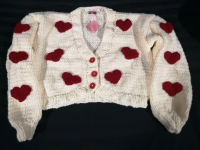 New BYDNA Women's sz Med(?) Handmade Knit Fashion Cardigan - Hearts