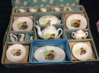 Vintage Child&rsquo;s Ceramic Tea Set Child in Rocking Chair Incomplete