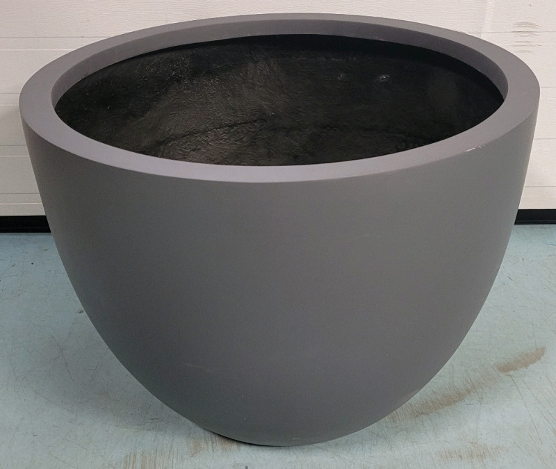 30" Diameter Lightweight Large Fiberglass Bowl Planter , Grey - New