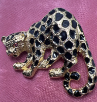 Signed Park Lane Vintage Enamel Rhinestone spotted Leopard