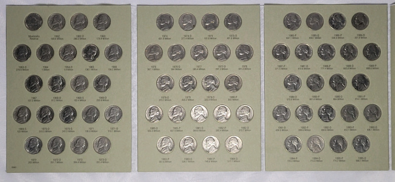 1962 - 1995 USA Jefferson Nickels , Complete Set . 66 Coins