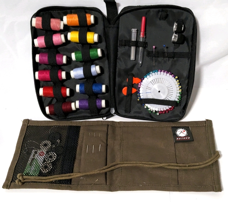 2 Sewing Kits: 1 New Rothco Canvas Sewing Kit & Partial Zip-Up Sewing Kit.
