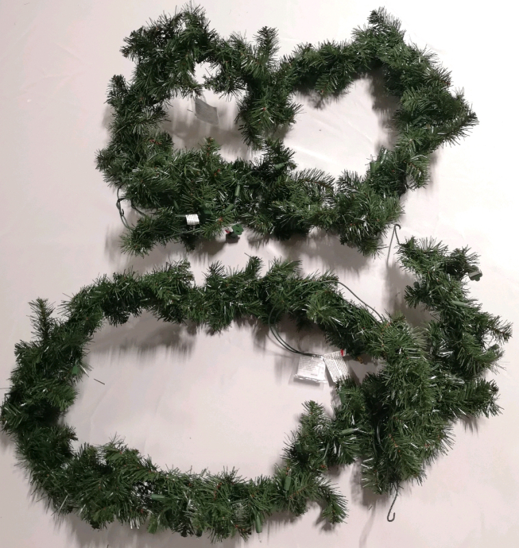 2 Artificial 8ft Garlands with Lights - Working