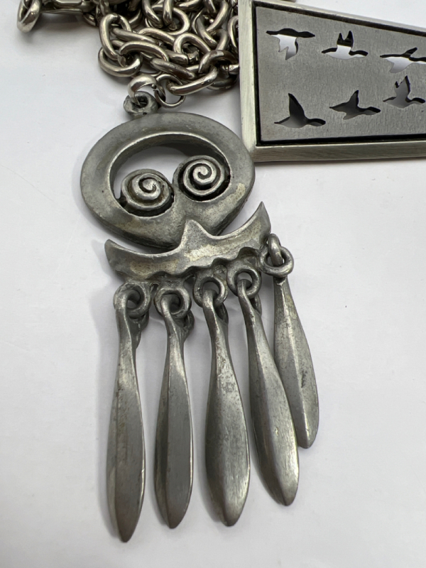 Signed Eivin Hillistad Norway Pewter Octopus Necklace Vintage FAF Brooch