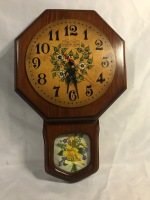 Wooden Wall Clock Needlepoint Accent