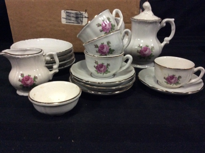 Vintage Child&rsquo;s Ceramic Tea Set Pink Roses