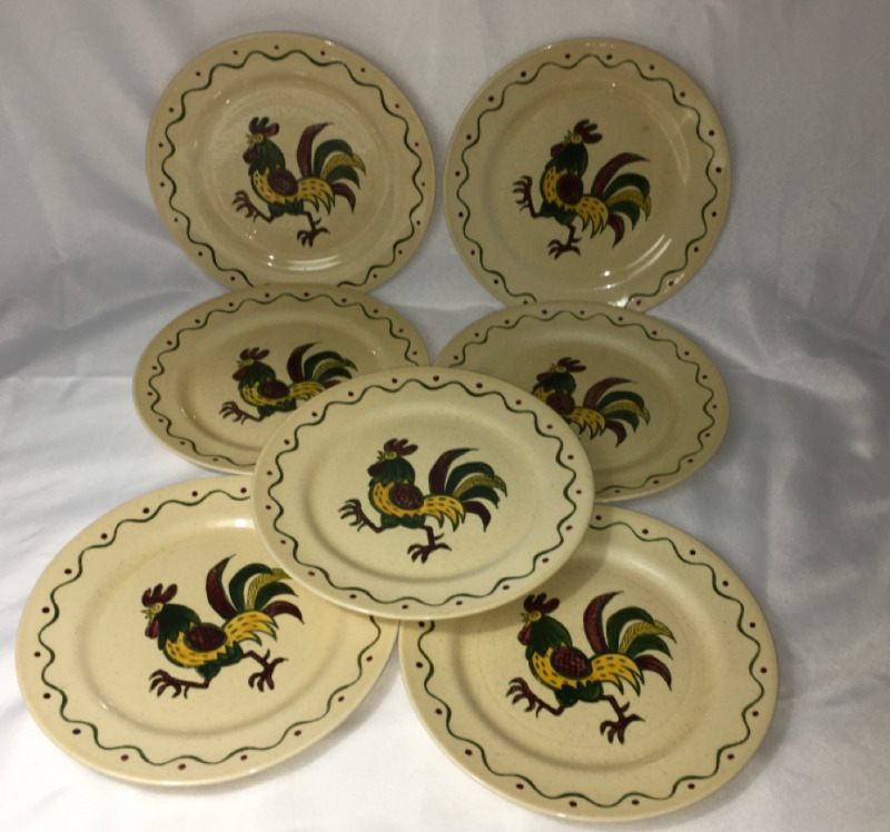 MCM 7 Poppytrail Rooster Pottery Plates