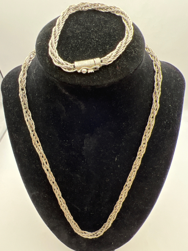 Unique 925 Sterling Woven Thick Rope Chain and Bracelet Set