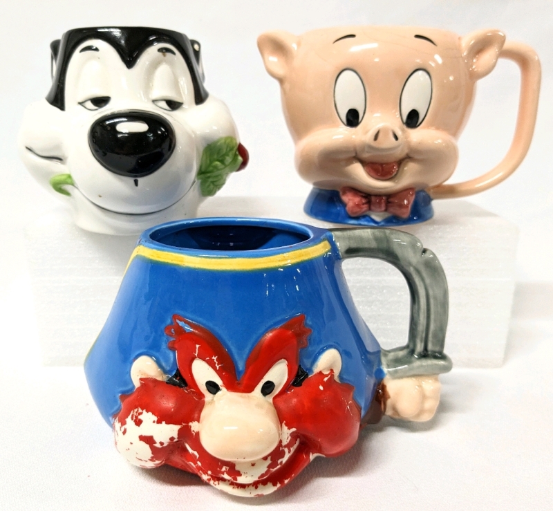 Vintage LOONEY TUNES Applause Mugs: Pepe Le Pew, Porky Pig & Yosemite Sam